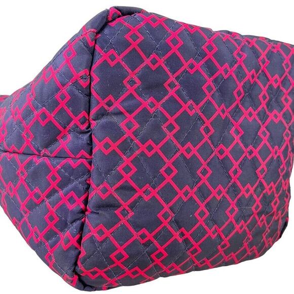 Tupperware Womens Quilted Hobo Handbag Lunch Tote Lunchbox Bag Travel Navy Pink - Picture 12 of 14